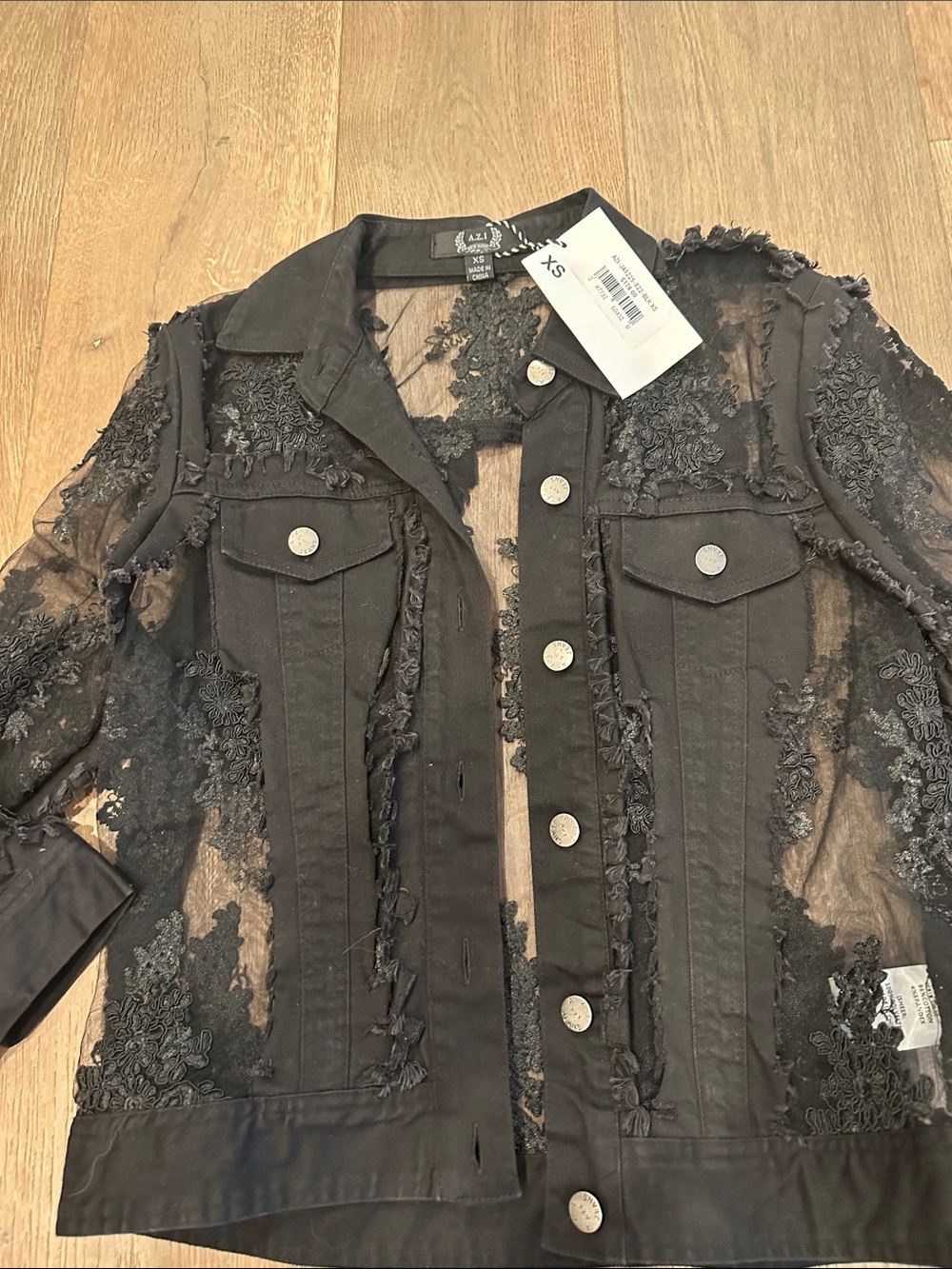 Super Cute! Black Sheer Lace-Embellished Jean Jacket